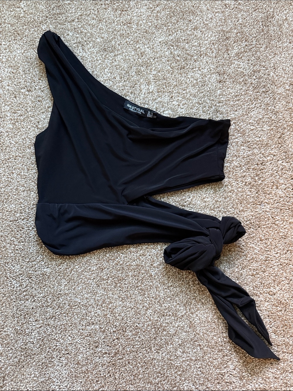 Nasty Gal Black One-Shoulder Tie-Side Crop Top